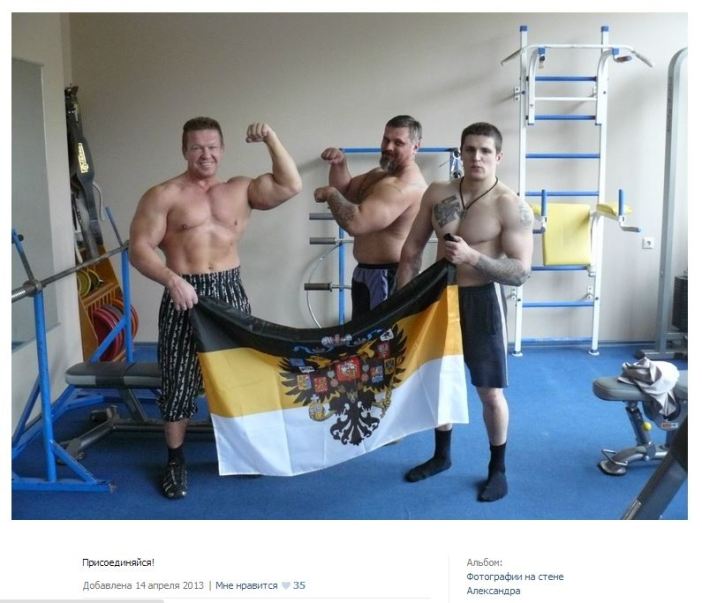 Alexander Mikhailovich (center), a co-founder of Sorok Sorokov (Multitude), a militant Russian Orthodox organization that Patriarch Kirill has identified as his personal guard