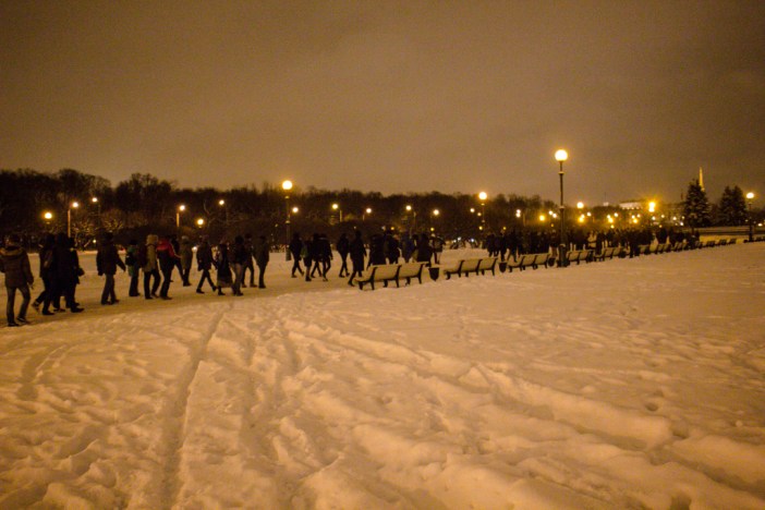 Marchers arrive on a snow-covered Field of Mars. Photo courtesy of Sergey Chernov