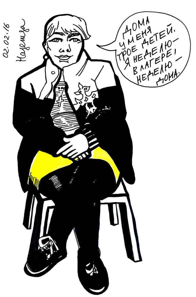 Nadezhda: “I have three kids at home. I spend a week at the camp and a week at home.”