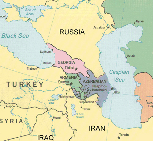 Map of the Caucasus and Caspian Sea region
