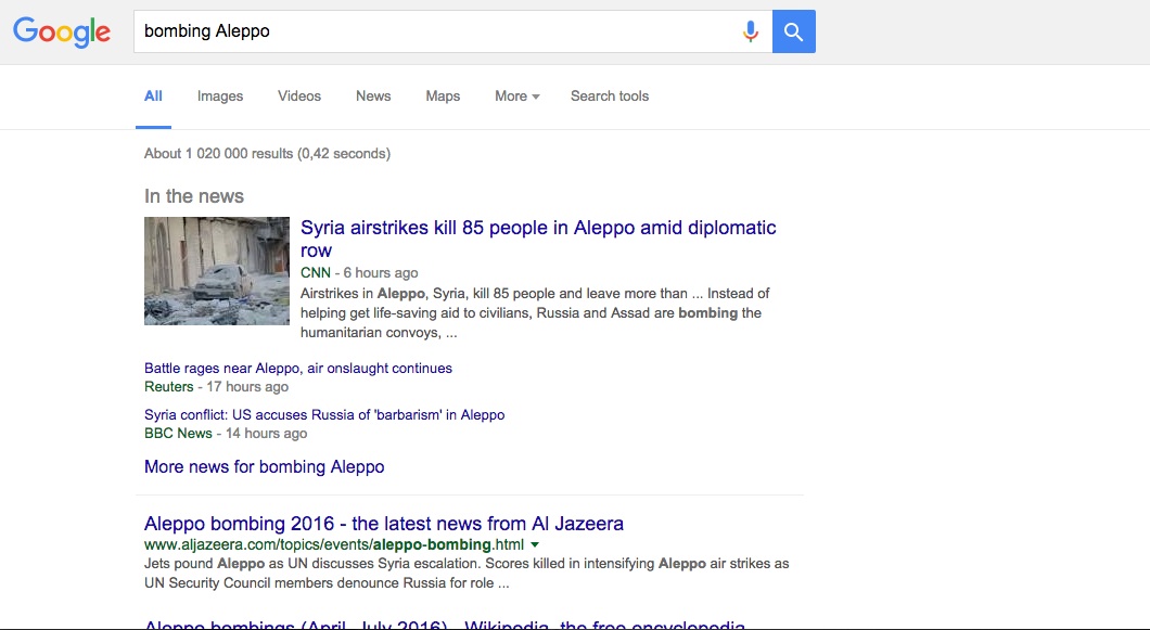 Results of Google for 