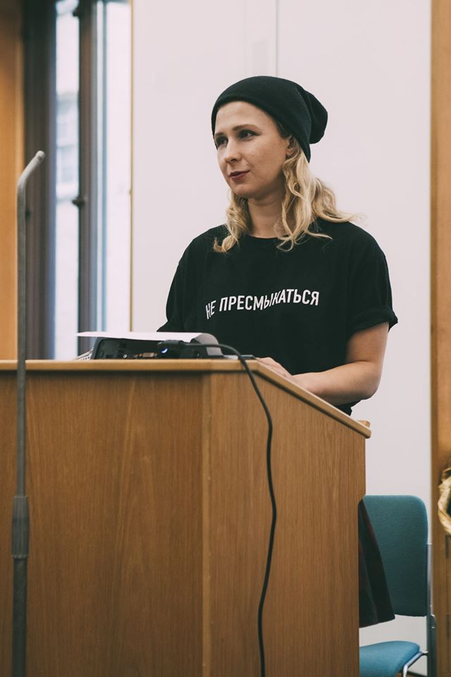 Masha Alyokhina speaking in Parliament, October 16, 2016. Photo courtesy of her Facebook page